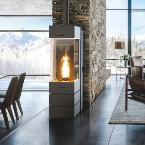Stufa a pellet BellaVista™ S2 Plus – design penisola con vetro panoramico 270