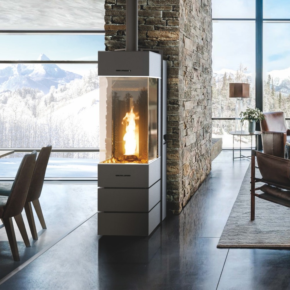 Stufa a pellet BellaVista™ S2 Plus – design penisola con vetro panoramico 270